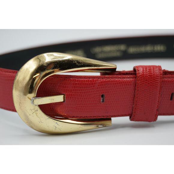 Liz Claiborne Red Textured Genuine Leather Belt Gold Buckle Size M 2854 - Picture 1 of 3